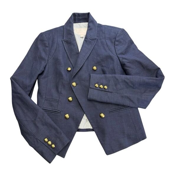 Banana Republic Military Cut Away Sailor Blazer Jacket Double Breasted Navy sz 4 - Picture 1 of 12